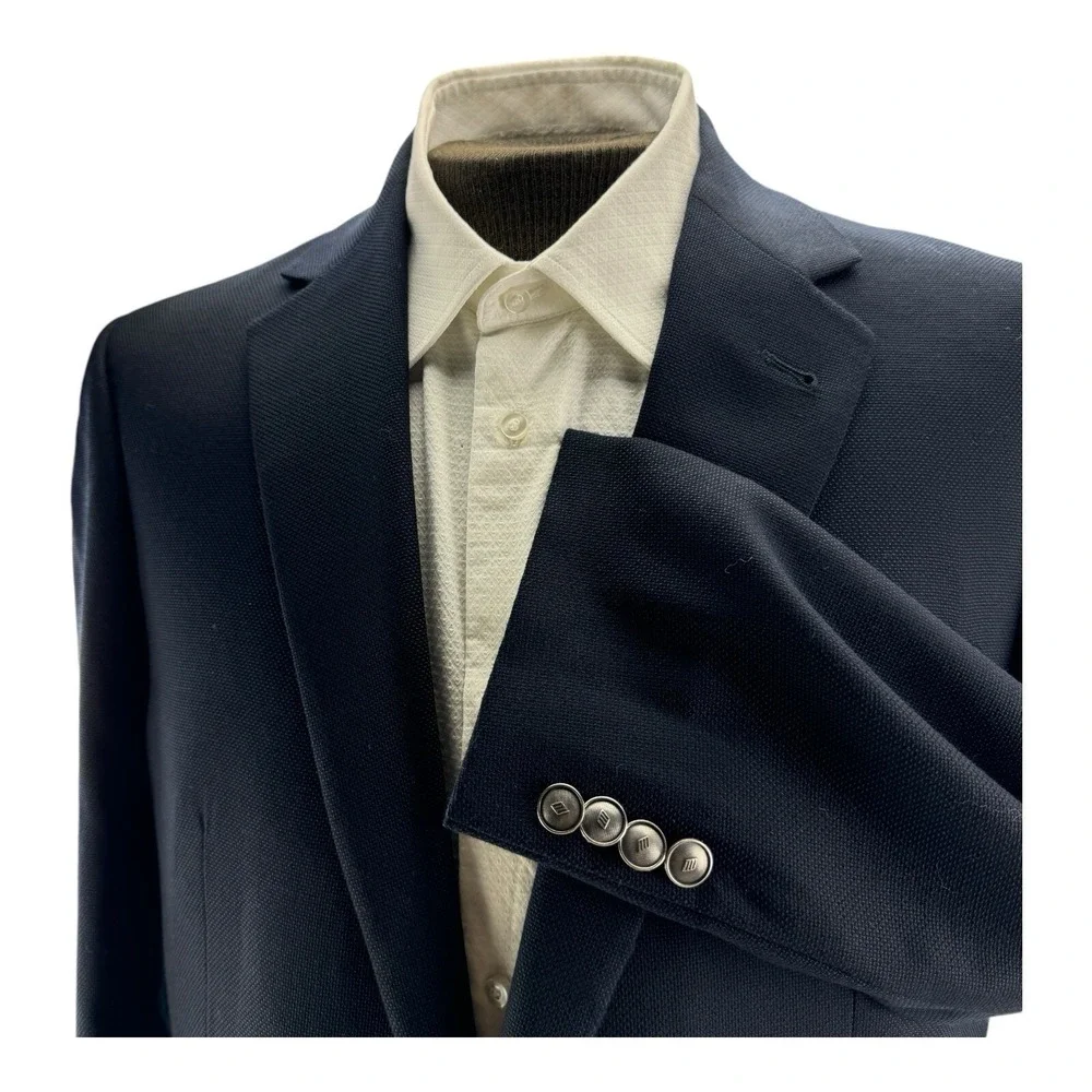 Joseph Abboud 2‎ Button Double Vent Reda Super 110 Wool Blazer 44R Blue w/ Metal